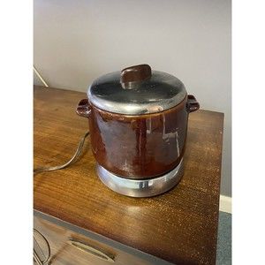Vintage 1950's West Bend Brown Crock Buffet With Heat Rite Base